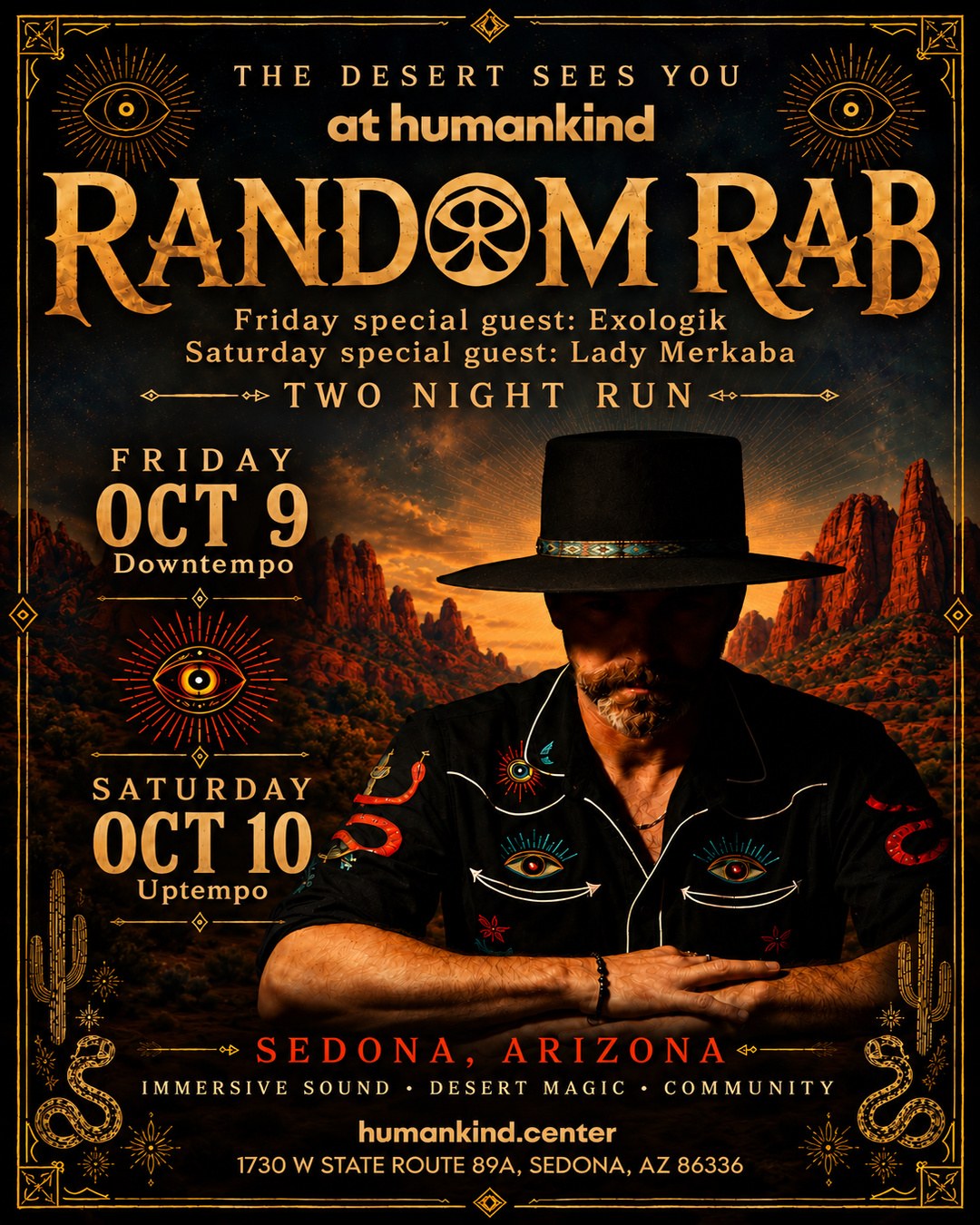 Random Rab: Two Nights in Sedona, October 9 and 10 at humankind.
